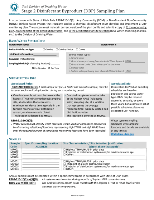 Stage 2 Disinfectant Byproduct (Dbp) Sampling Plan - Utah Download Pdf