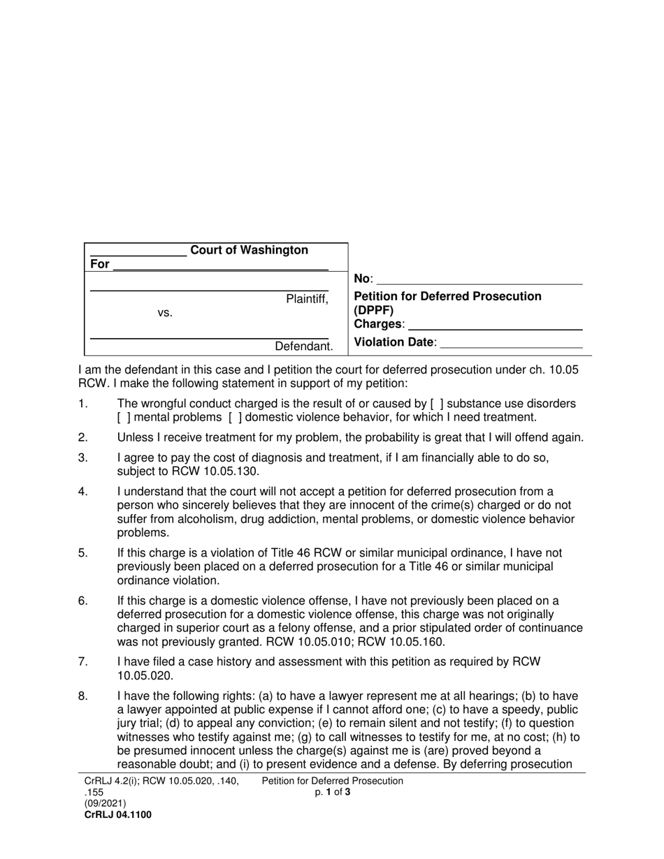 Form CrRLJ04.1100 Petition for Deferred Prosecution (Dppf) - Washington, Page 1