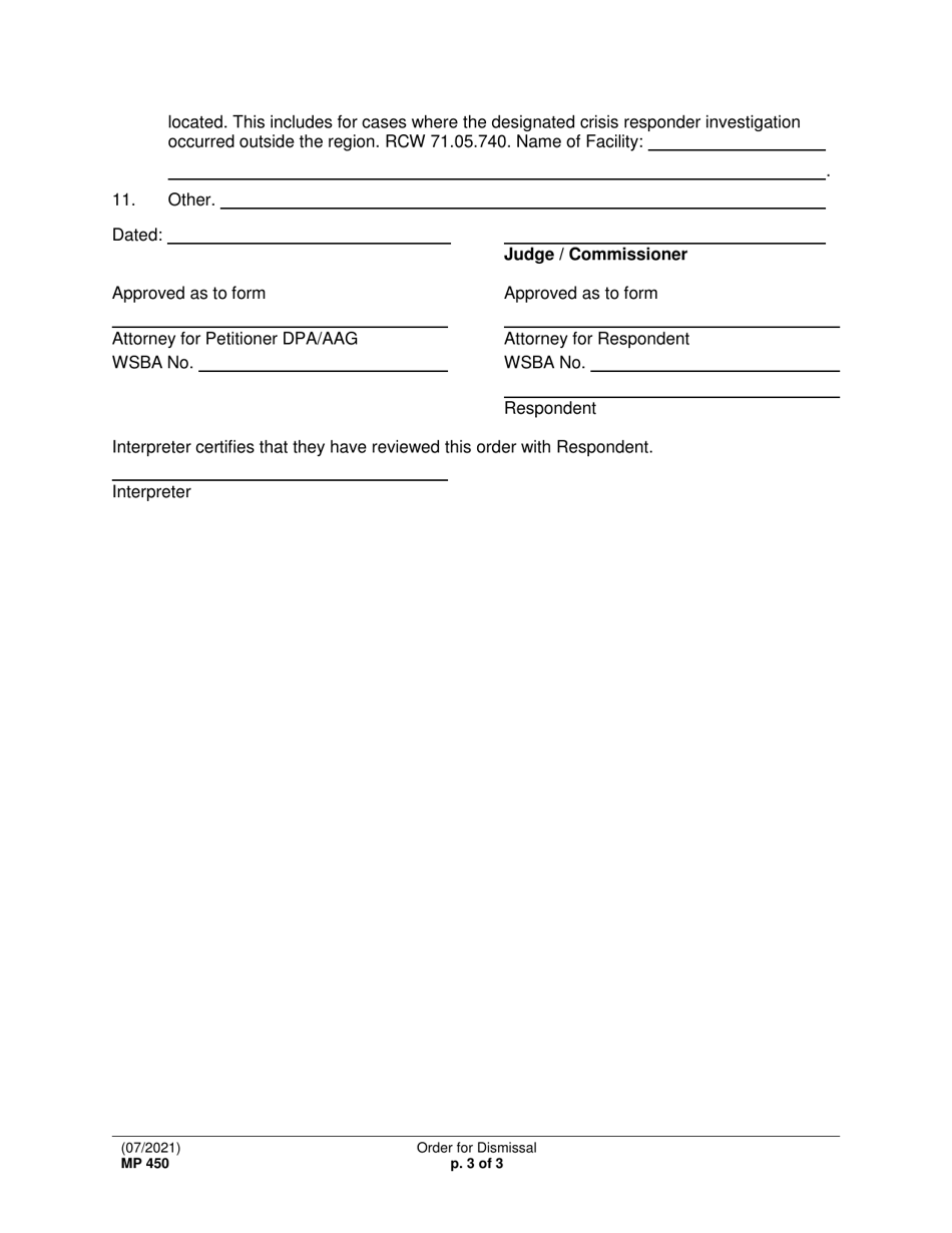 Form MP450 Order for Dismissal (Ordsm) - Washington, Page 3