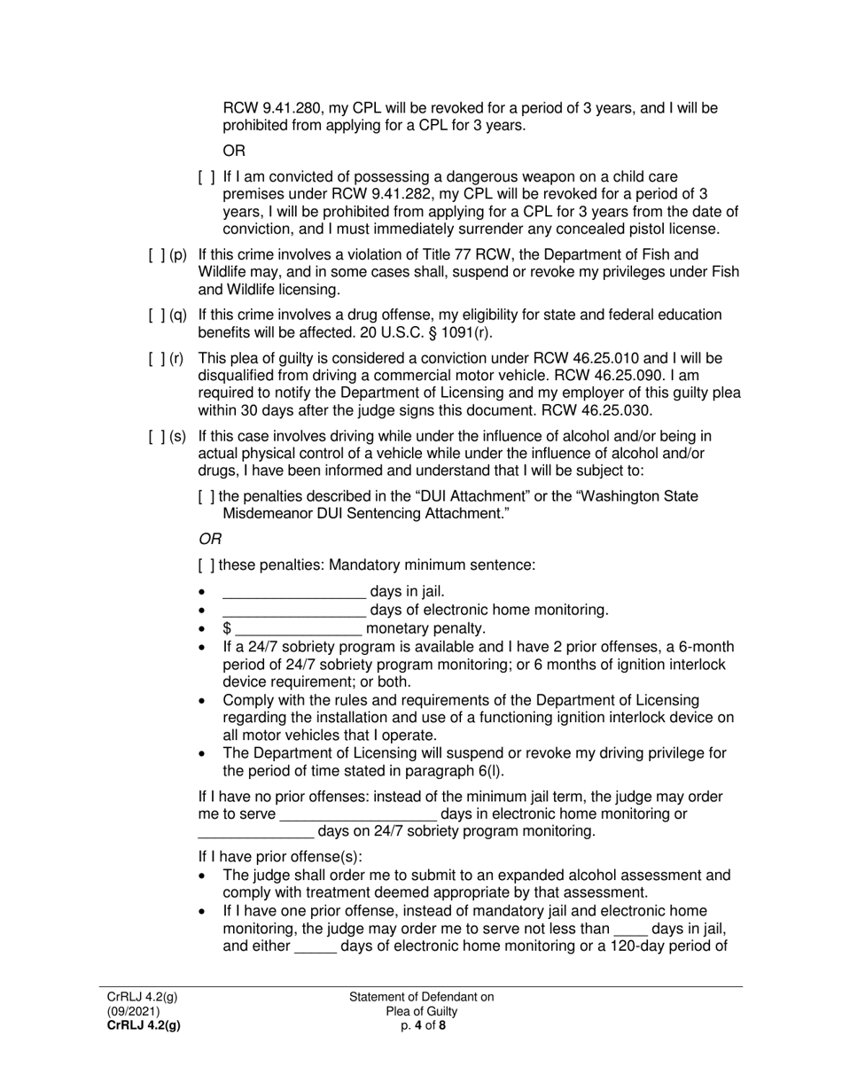 Form CrRLJ4.2(G) Statement of Defendant on Plea of Guilty (Sttdfg) - Washington, Page 4