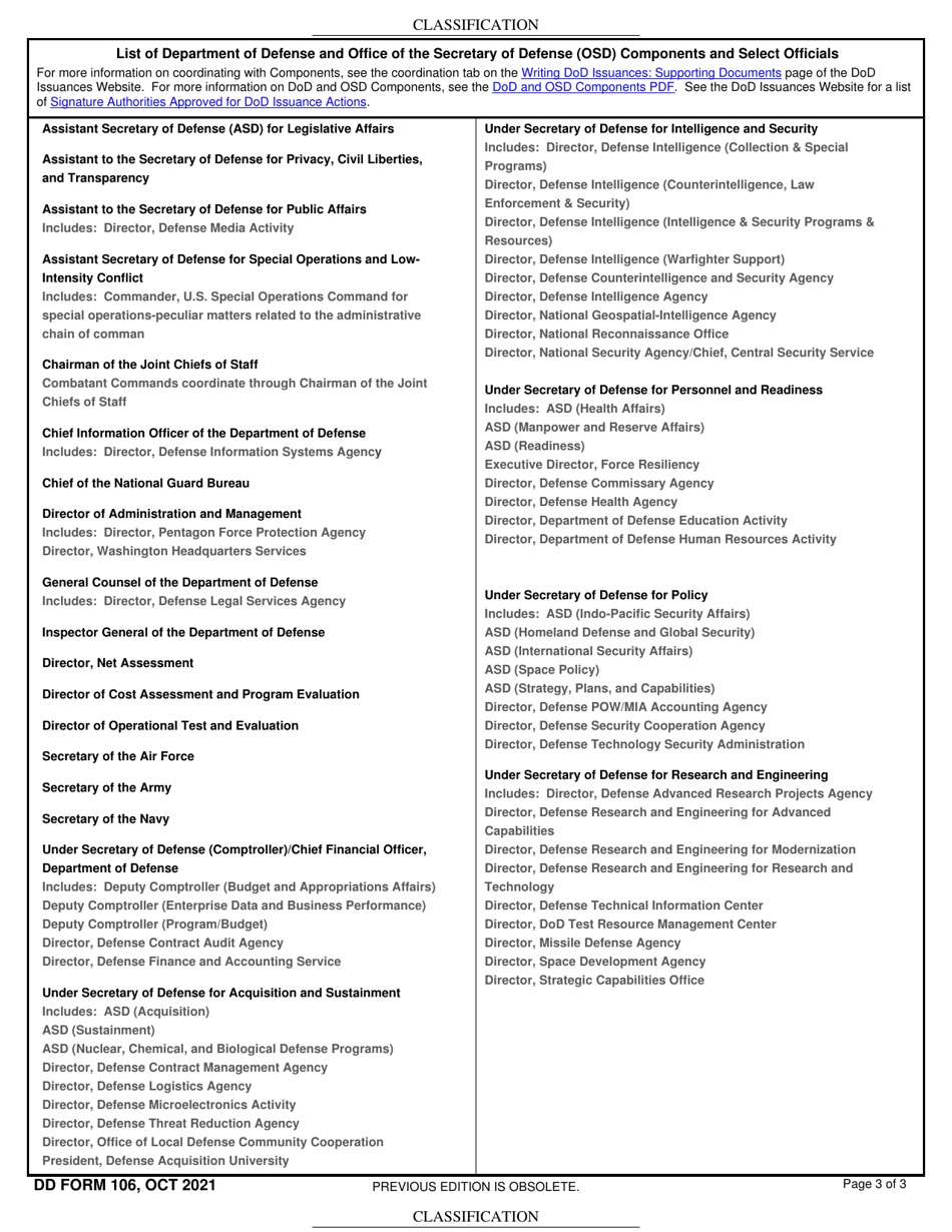 DD Form 106 DoD Issuances Program Coordination Initiation, Page 3