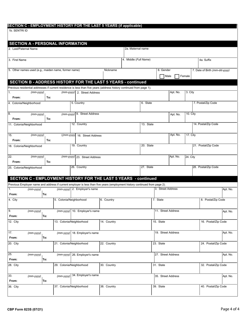 CBP Form 823S Sentri Application, Page 4