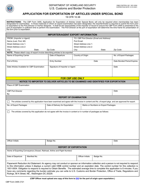 CBP Form 3495  Printable Pdf