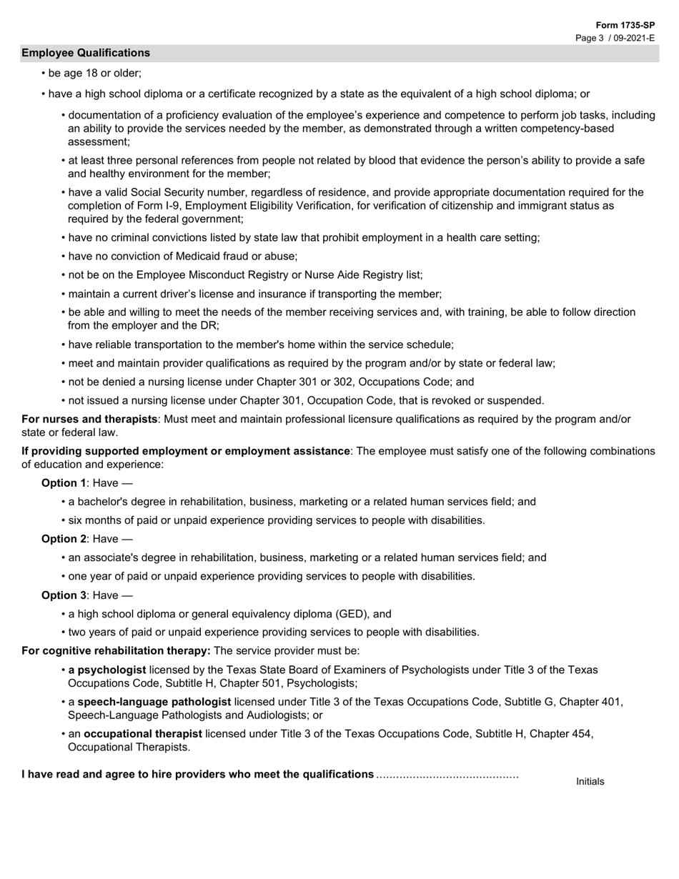Form 1735SP Download Fillable PDF or Fill Online Service Provision