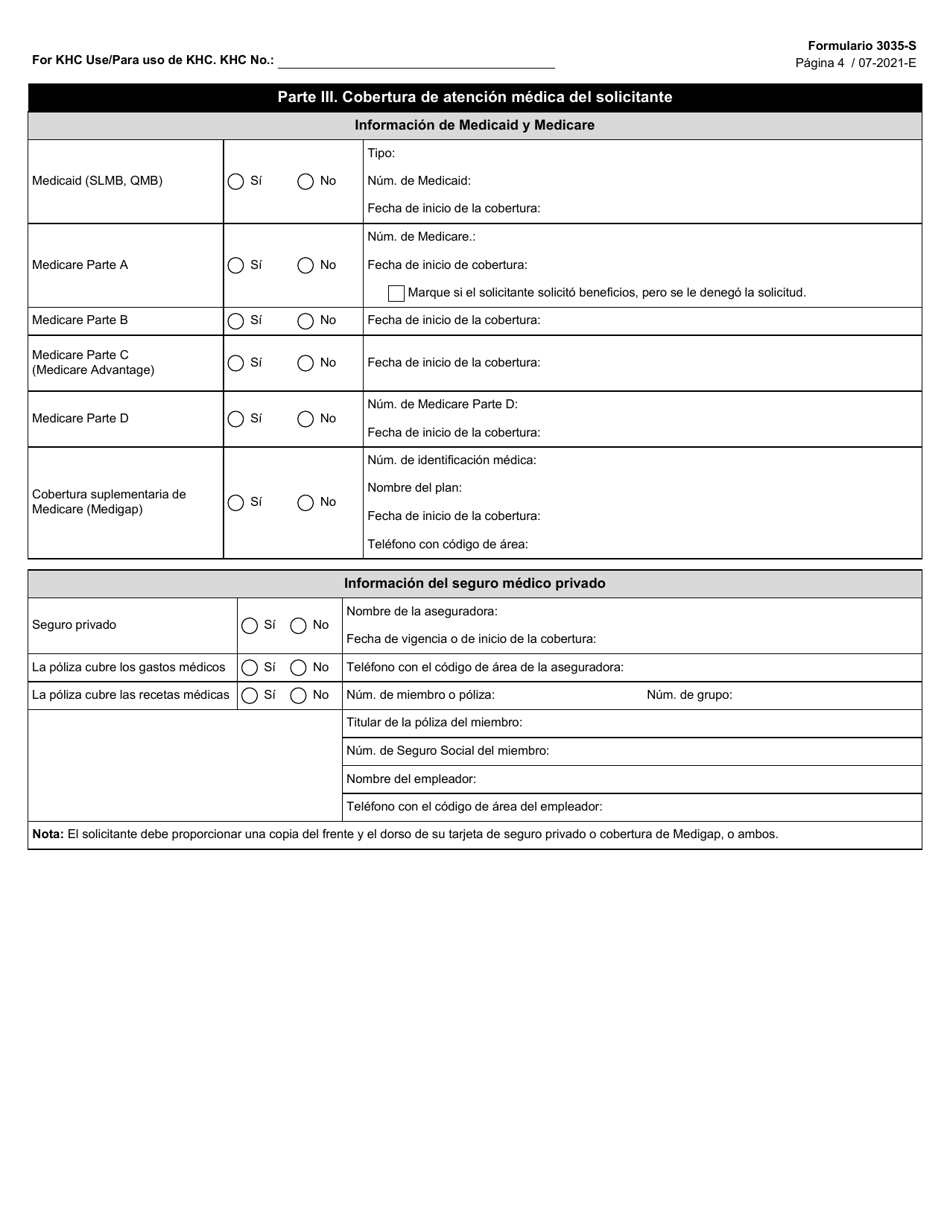 Formulario 3035-S Programa Para La Salud Renal (Khc) Solicitud - Texas (Spanish), Page 4