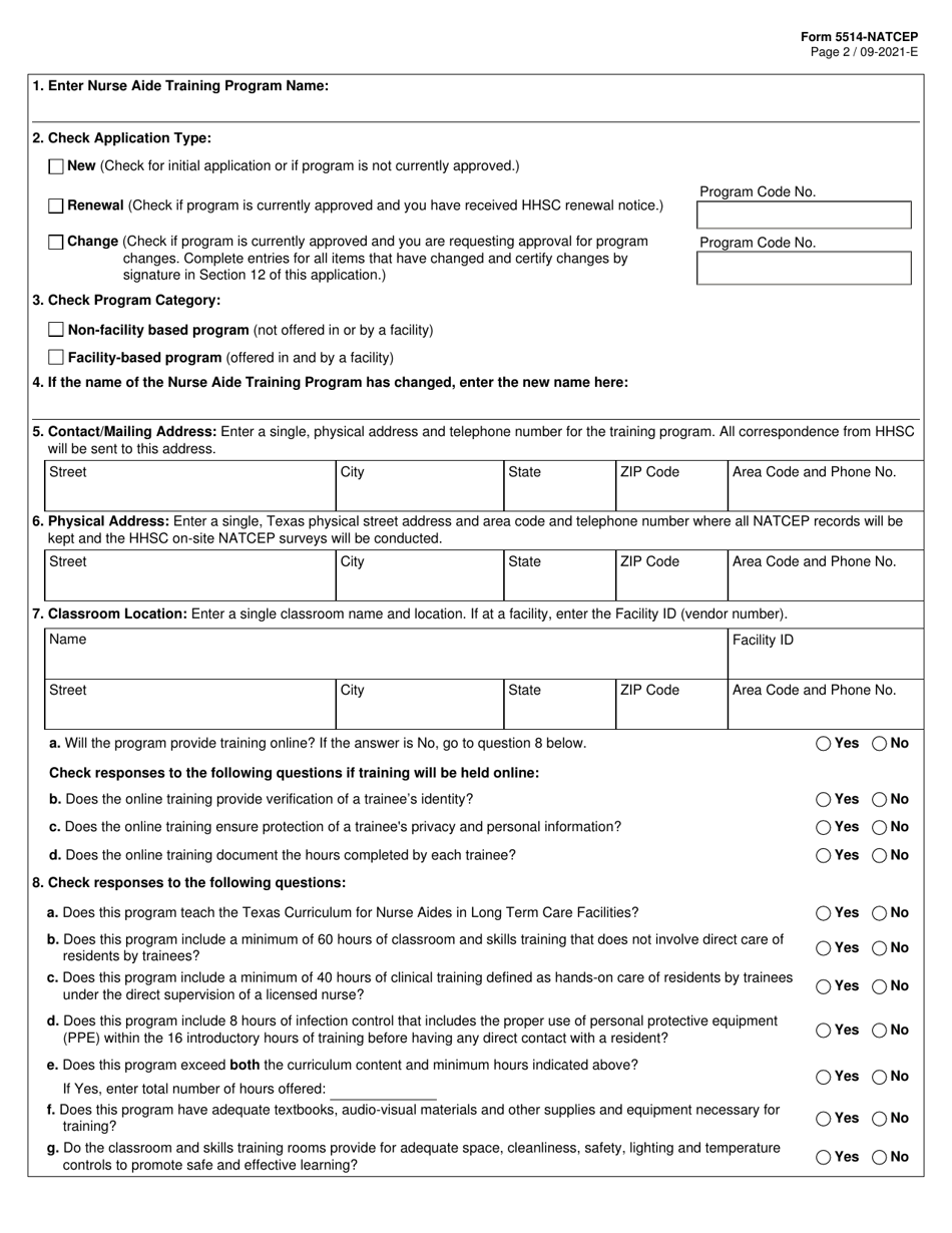 Form 5514-NATCEP Application for Nurse Aide Training and Competency Evaluation Program (Natcep) - Texas, Page 2