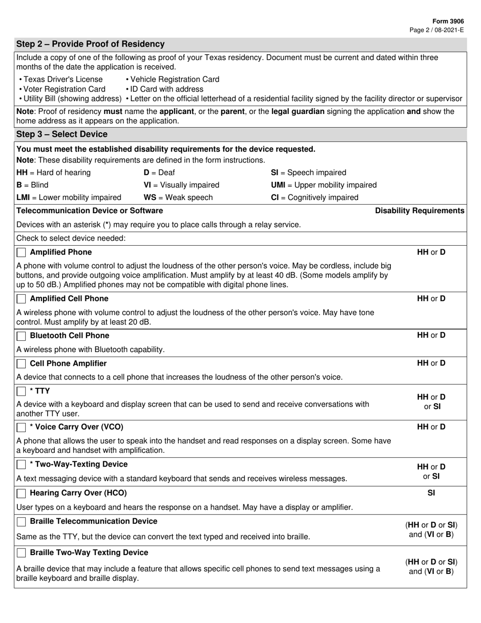Form 3906 Application for Specialized Telecommunications Assistance Program (Stap) - Texas, Page 2
