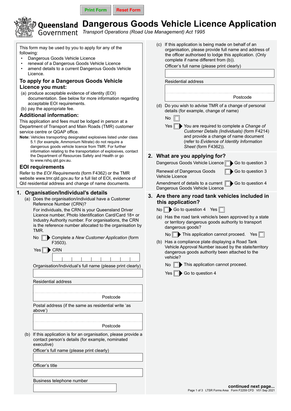 Form F2259 Download Fillable PDF or Fill Online Dangerous Goods Vehicle