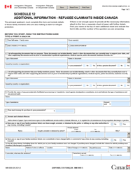 Form IMM0008 Schedule 12 Additional Information - Refugee Claimants Inside Canada - Canada