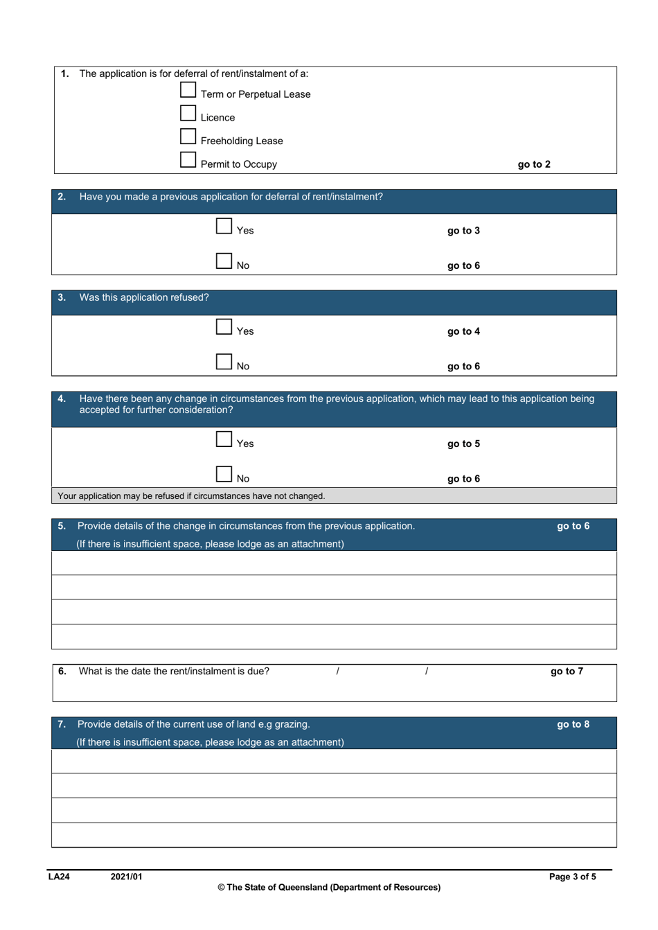 Form LA24 Part B Deferral of Rent or Instalment Application - Queensland, Australia, Page 3