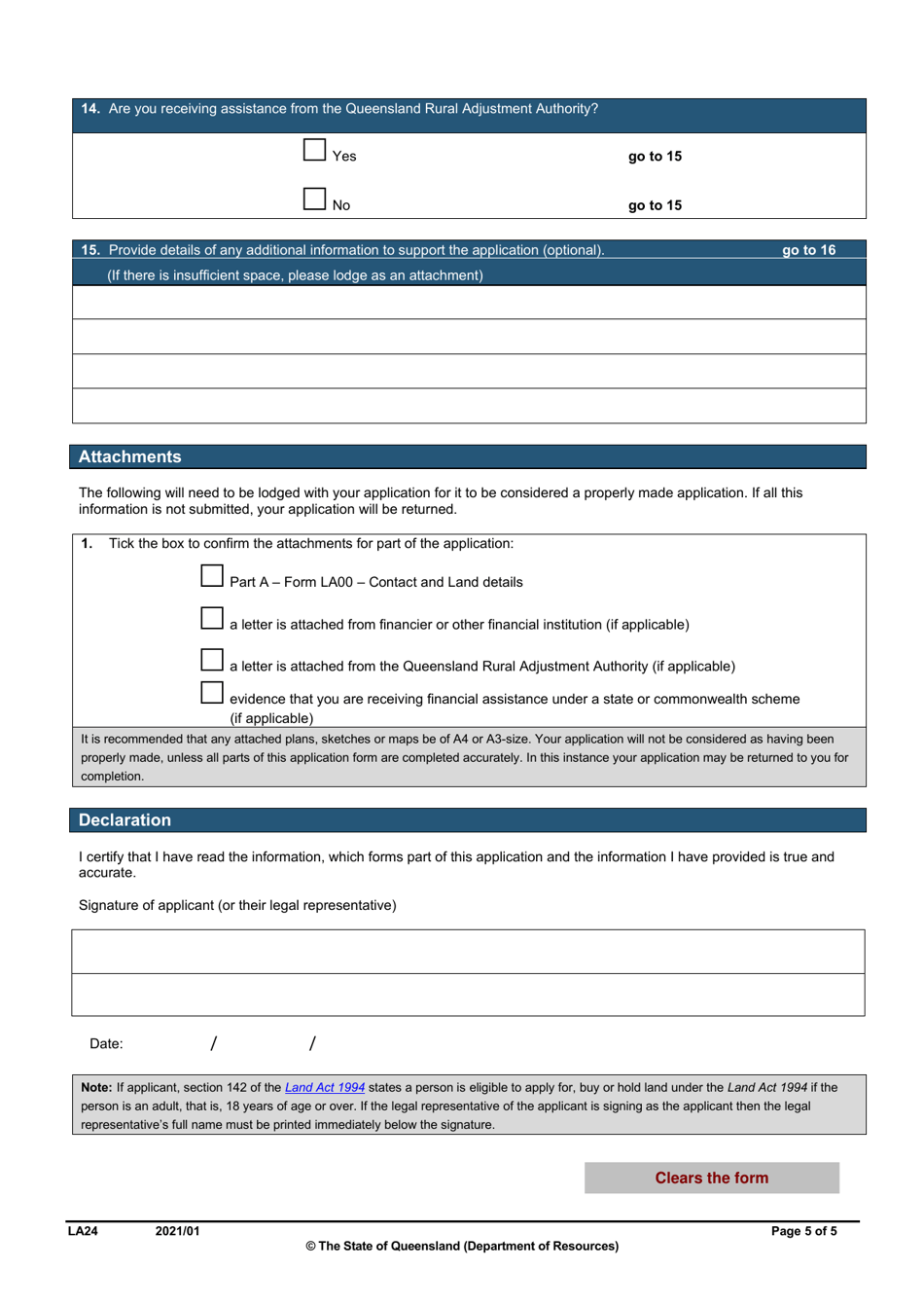 Form LA24 Part B Deferral of Rent or Instalment Application - Queensland, Australia, Page 5