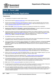 Document preview: Form LA04 Part B Approval to Transfer Application - Queensland, Australia