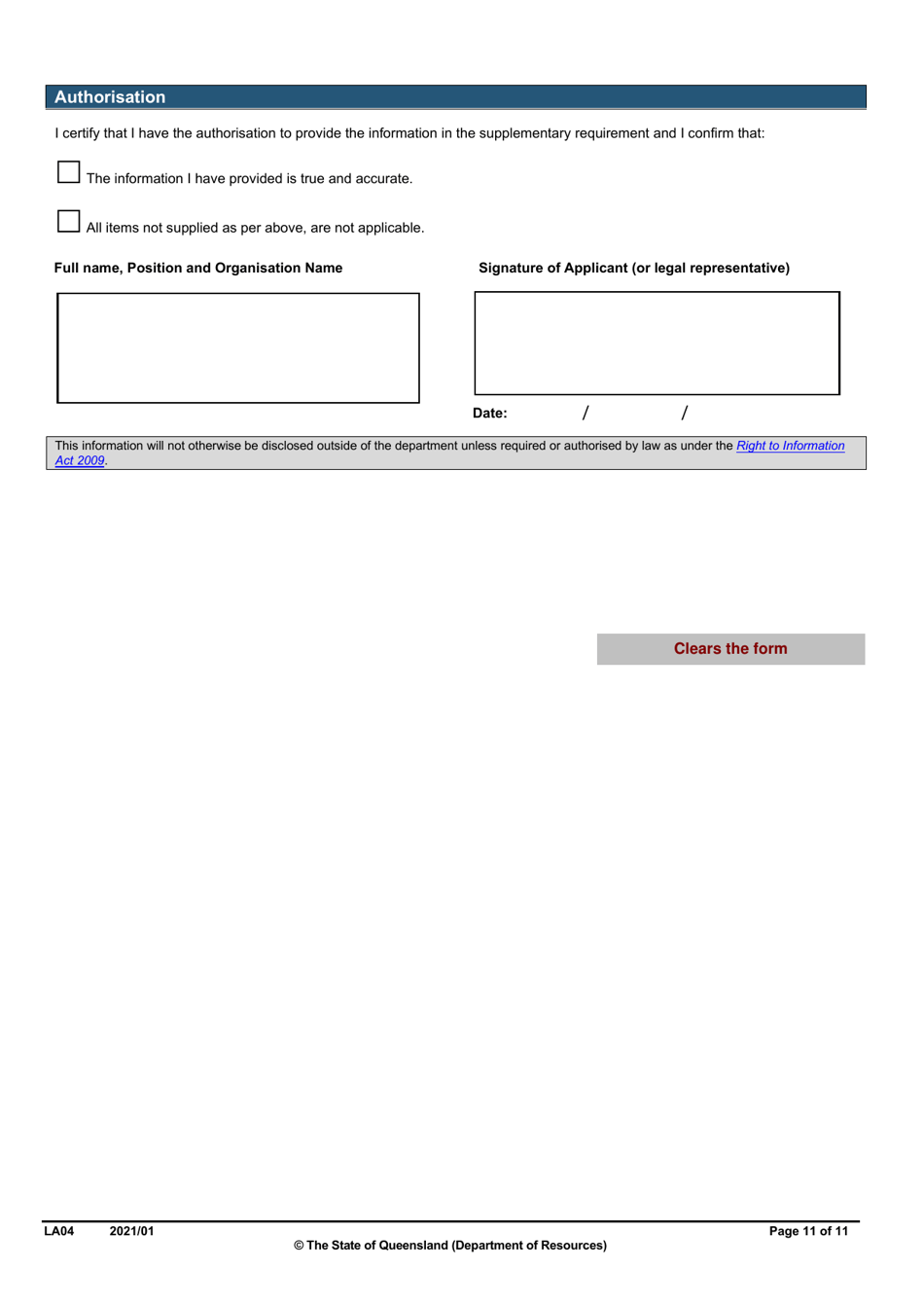 Form LA04 Part B Approval to Transfer Application - Queensland, Australia, Page 11