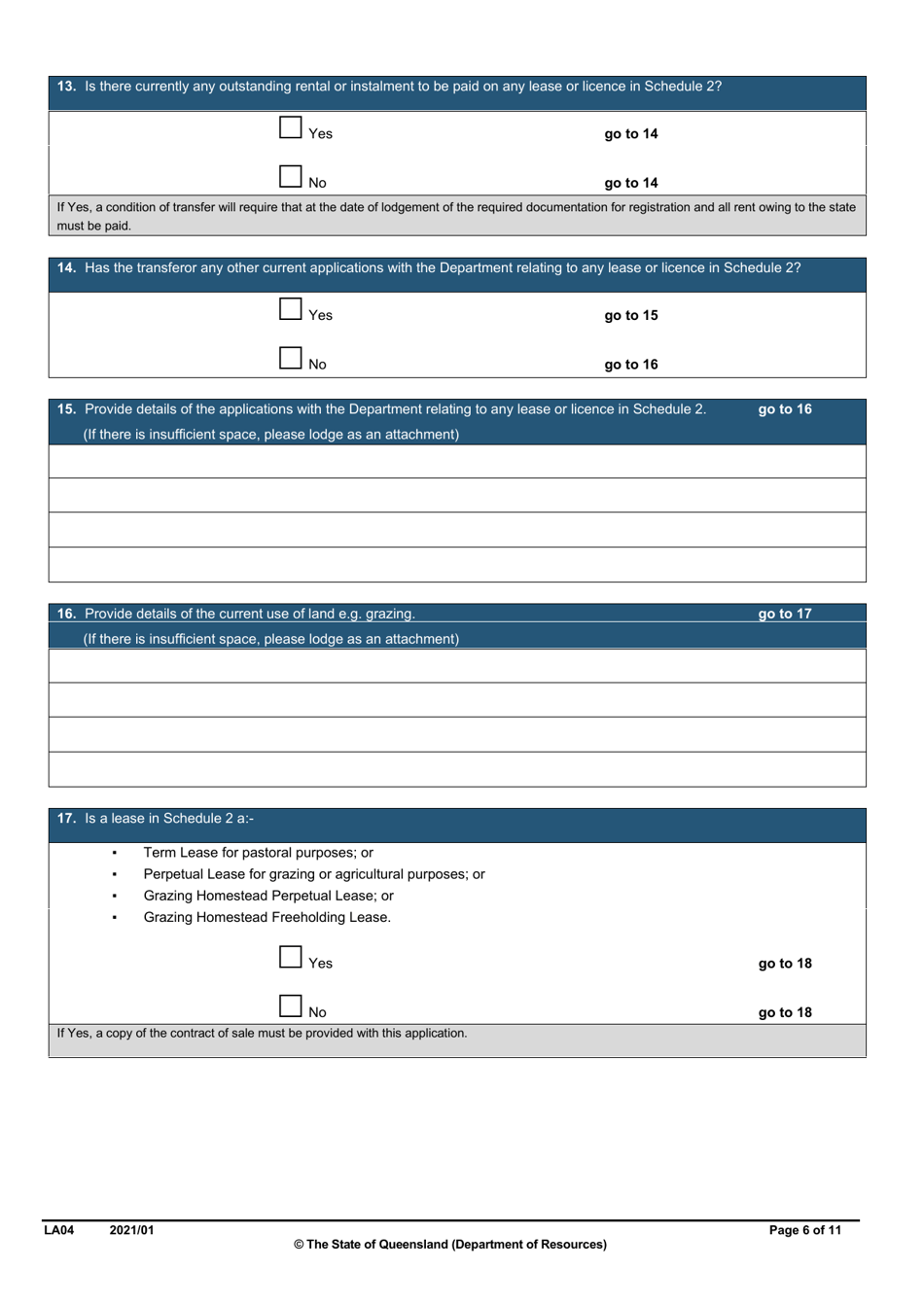 Form LA04 Part B Approval to Transfer Application - Queensland, Australia, Page 6