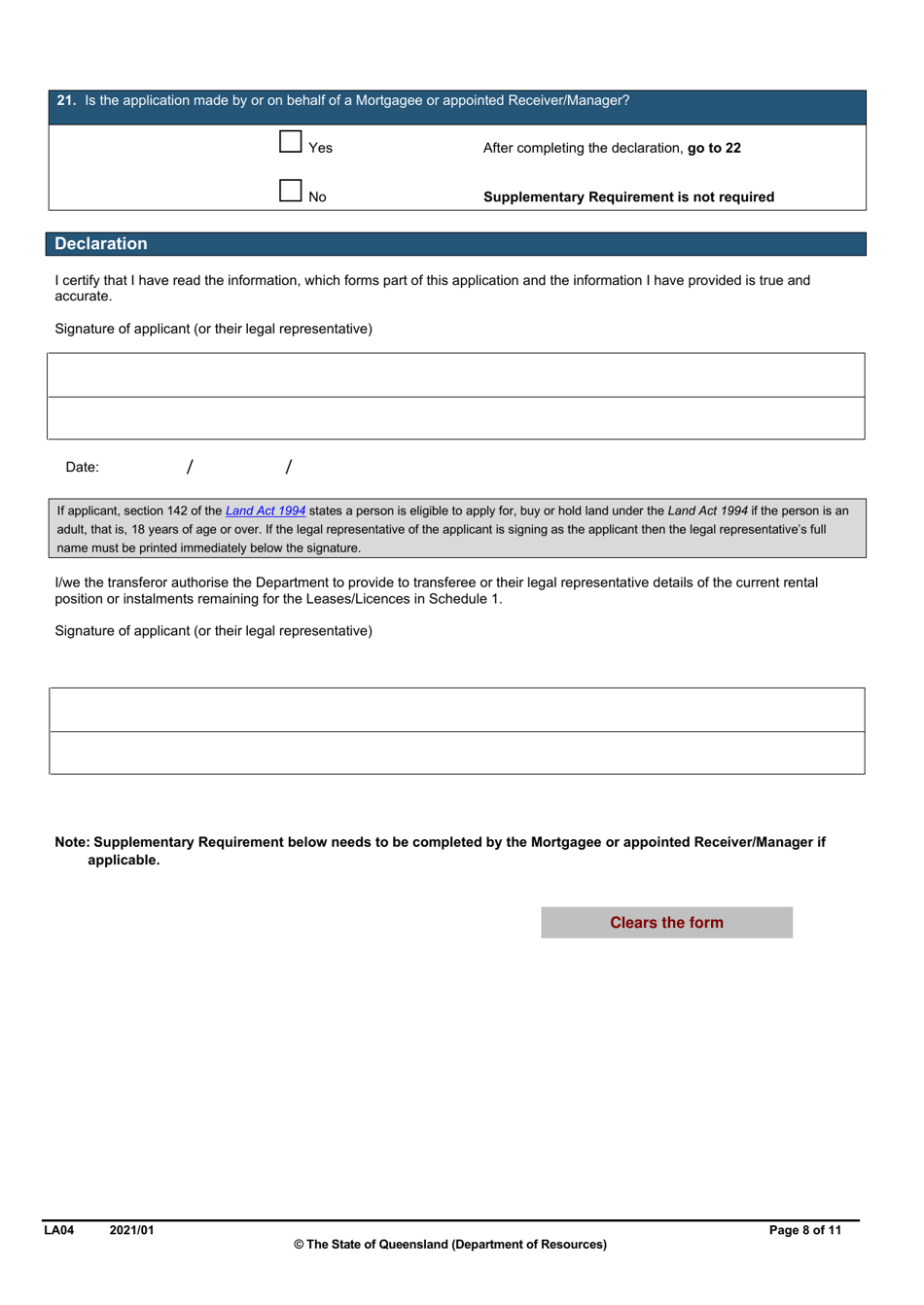 Form LA04 Part B Approval to Transfer Application - Queensland, Australia, Page 8