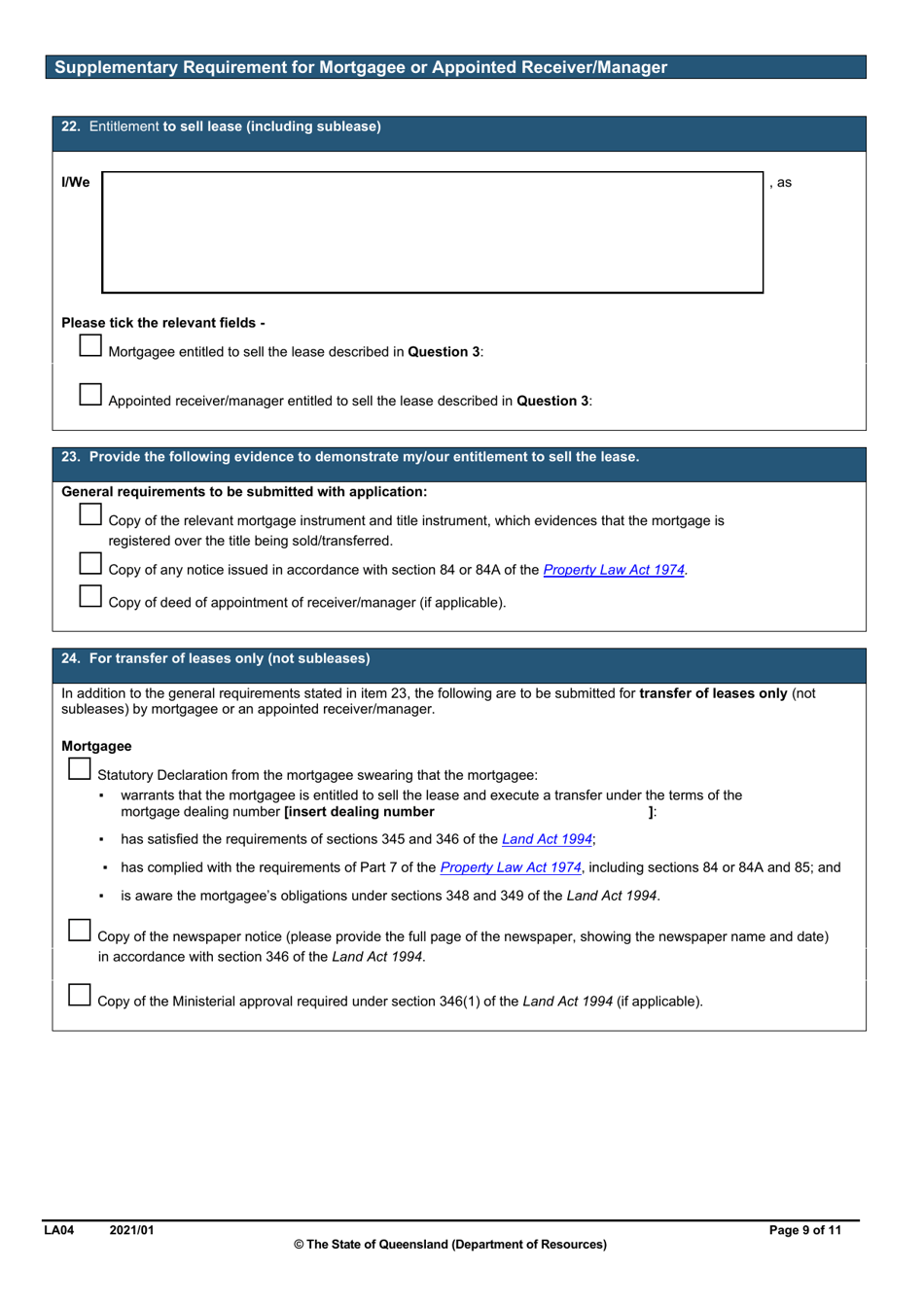 Form LA04 Part B Approval to Transfer Application - Queensland, Australia, Page 9