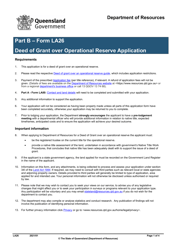 Form LA26 Part B Deed of Grant Over Operational Reserve Application - Queensland, Australia