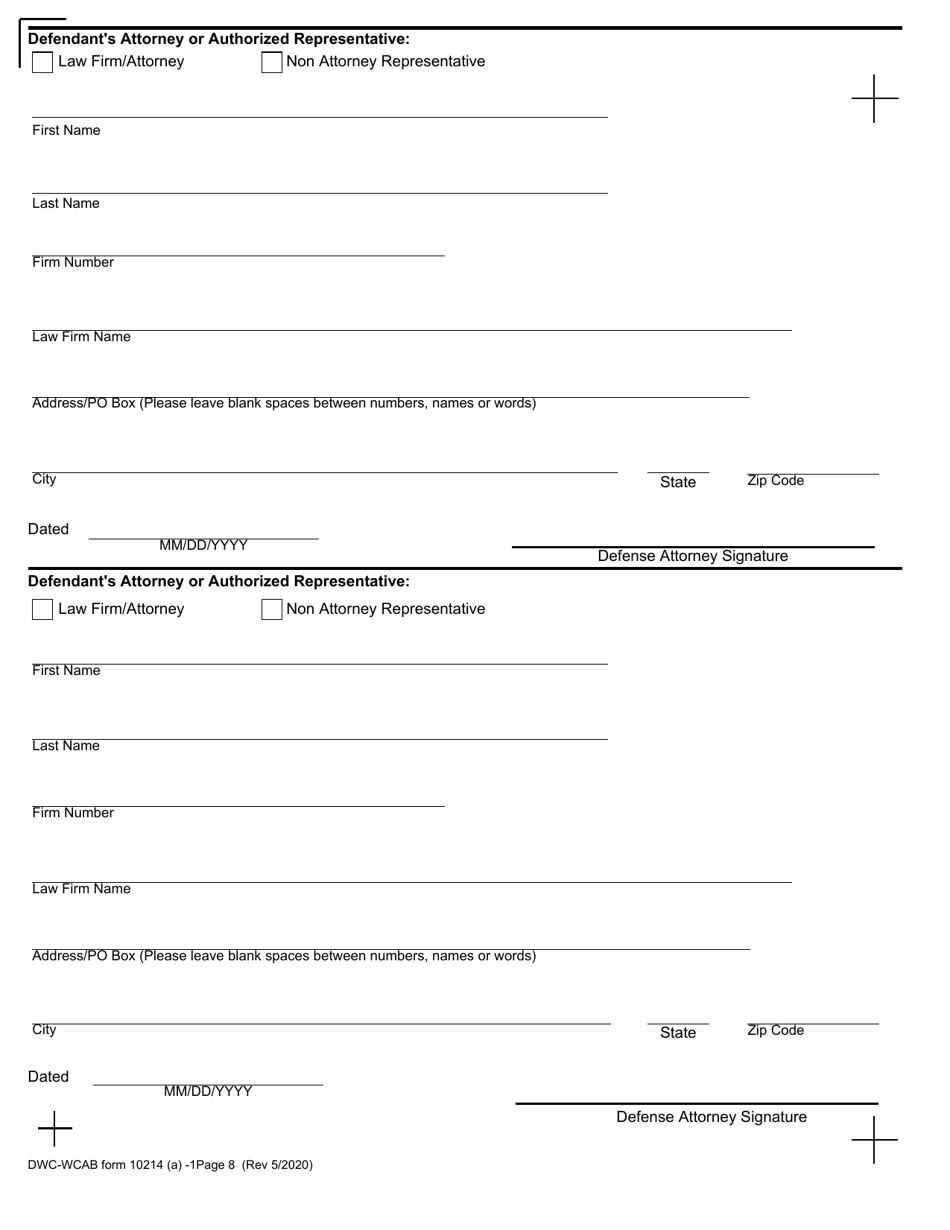 DWC WCAB Form 10214 (A) - Fill Out, Sign Online and Download Fillable ...