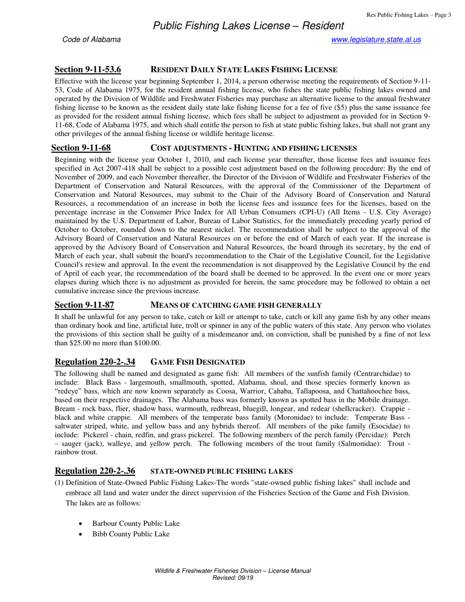 Public Fishing Lakes License - Resident - Alabama, Page 4