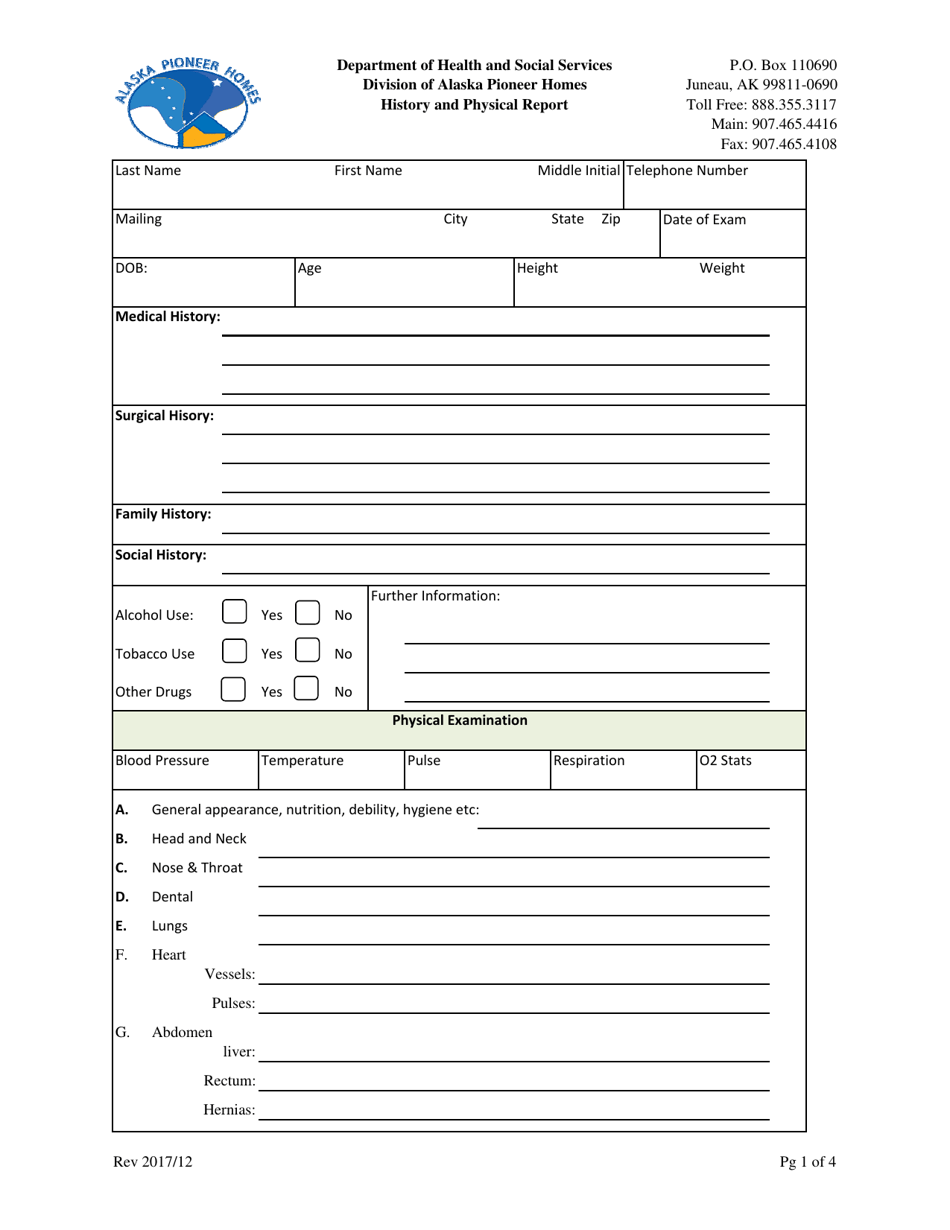 Alaska History and Physical Report Download Printable PDF | Templateroller