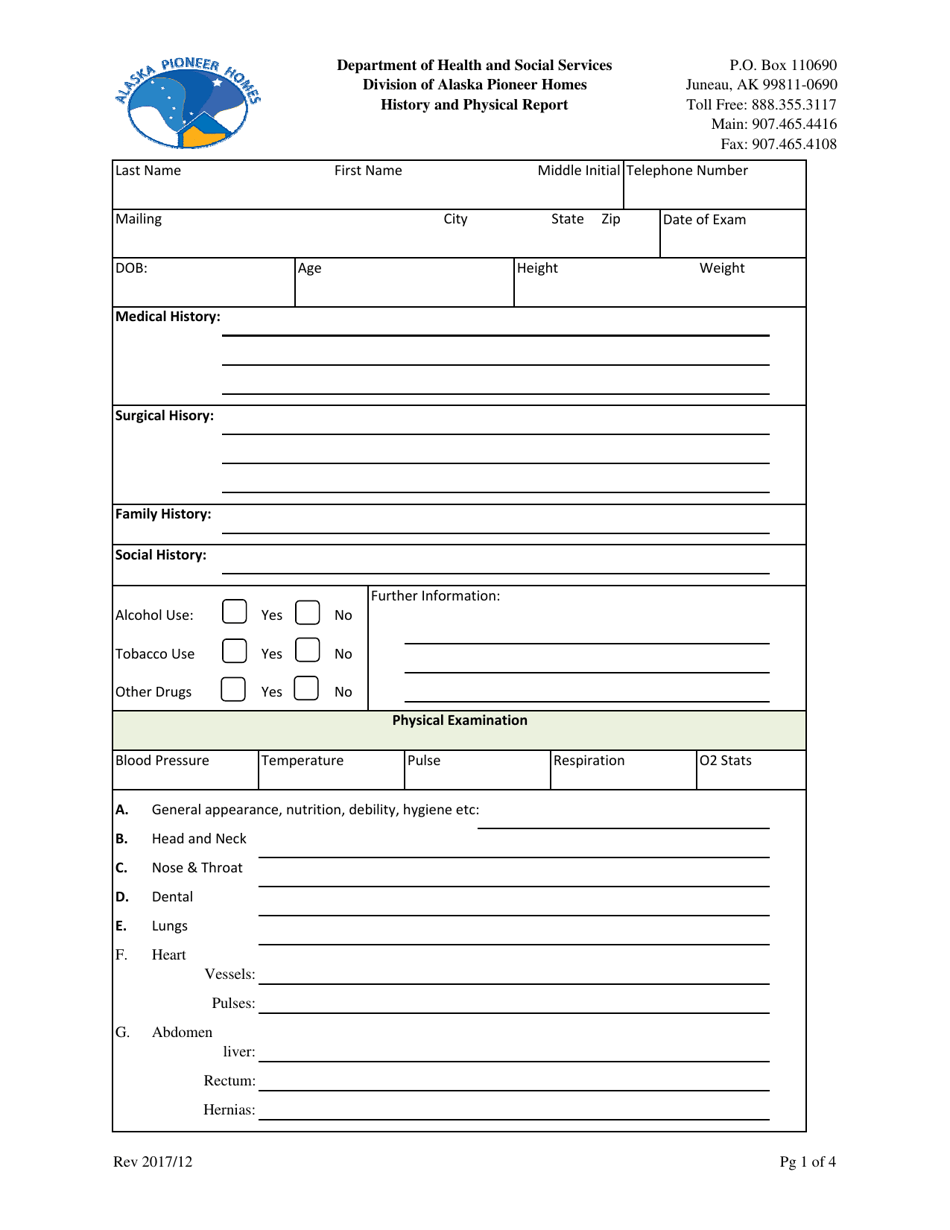 Alaska History and Physical Report - Fill Out, Sign Online and Download ...