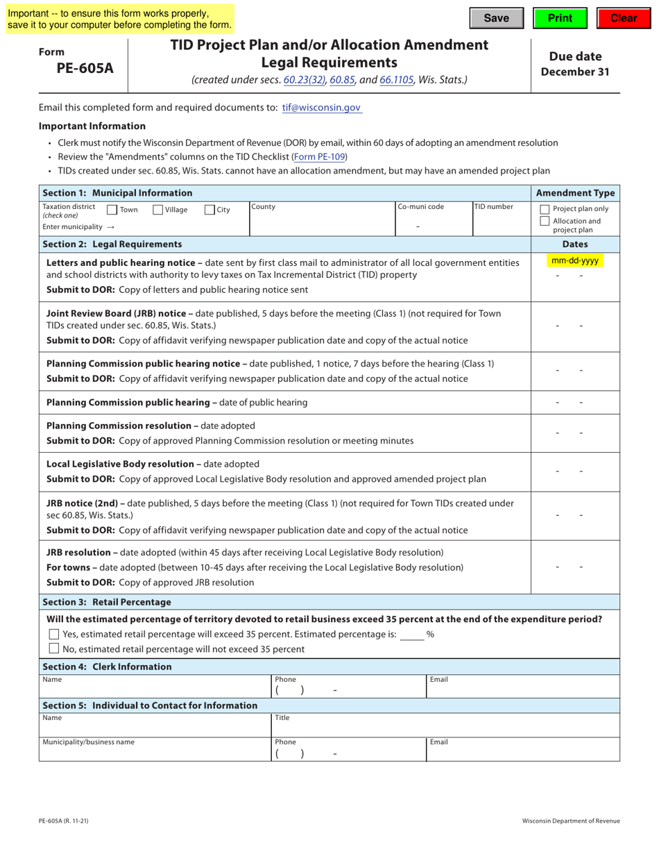 Form PE605A Download Fillable PDF or Fill Online Tid Project Plan and