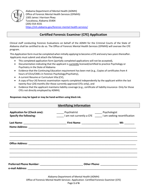 Certified Forensic Examiner (Cfe) Application - Alabama Download Pdf