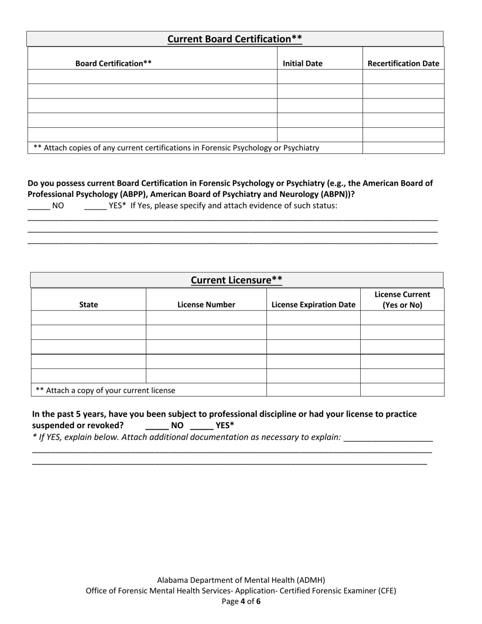 Certified Forensic Examiner (Cfe) Application - Alabama, Page 4