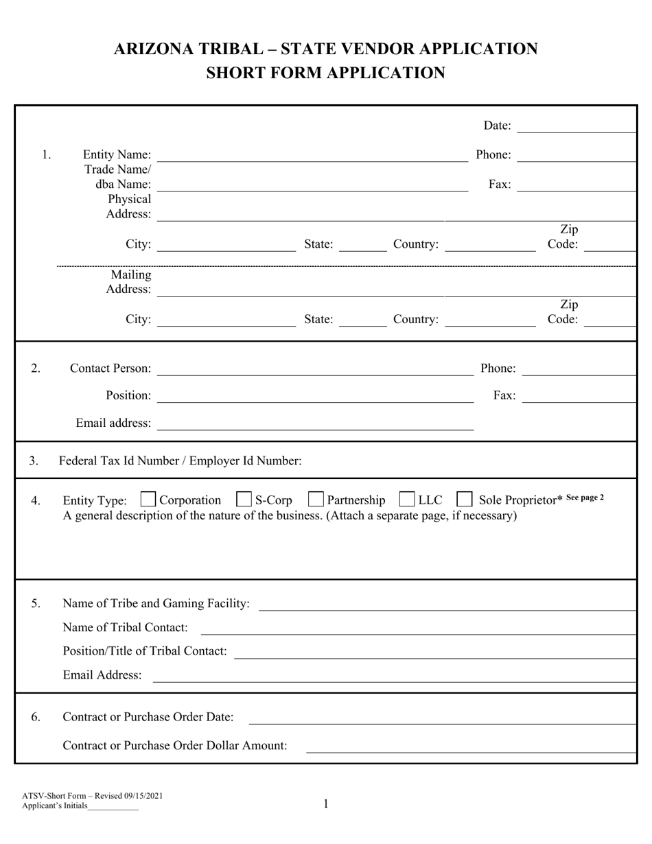 Arizona Tribal - State Vendor Application - Short Form - Arizona, Page 3