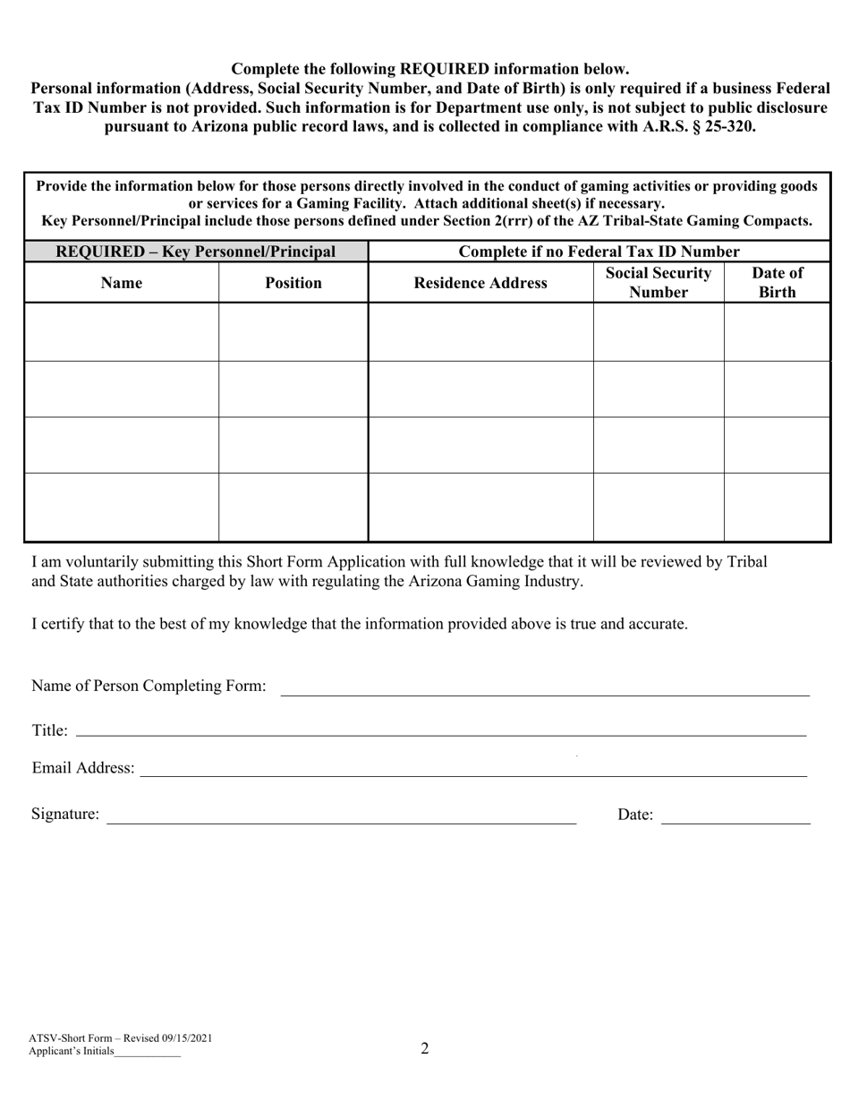 Arizona Tribal - State Vendor Application - Short Form - Arizona, Page 4
