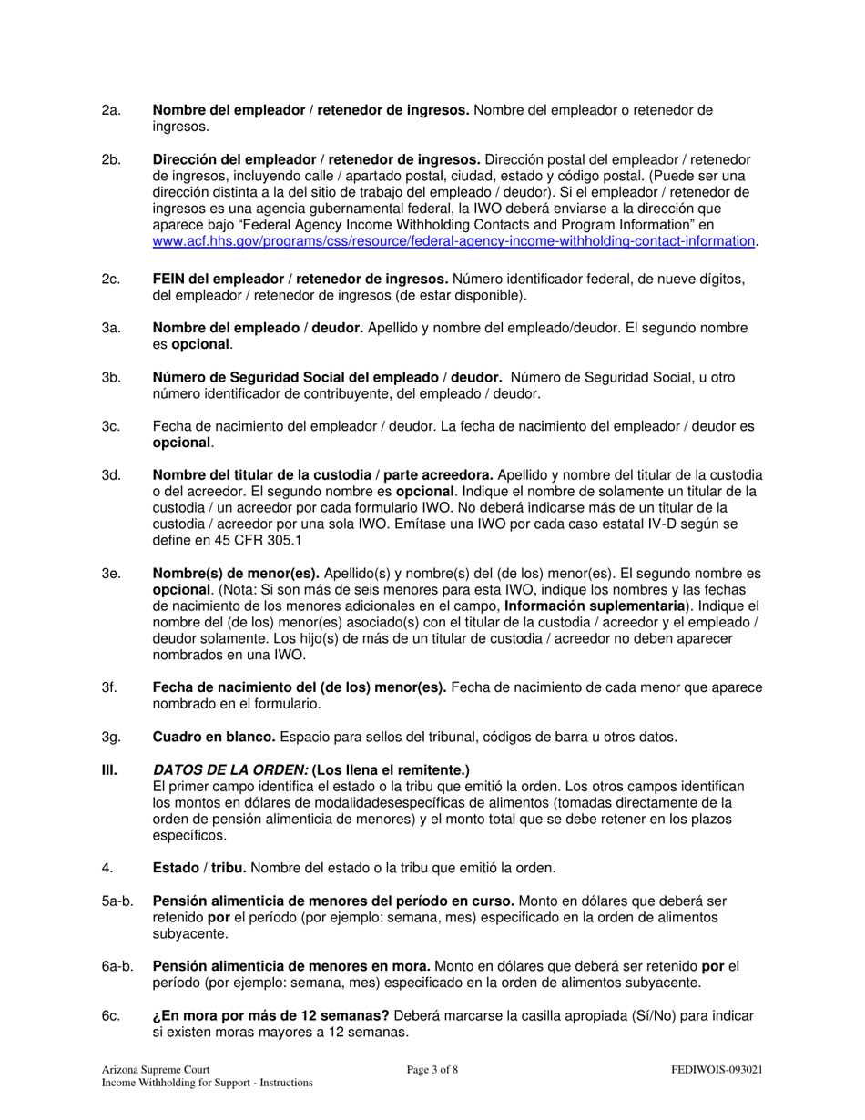 Instrucciones para Retencion De Ingresos Para Pension Alimenticia De Menores - Arizona (Spanish), Page 3