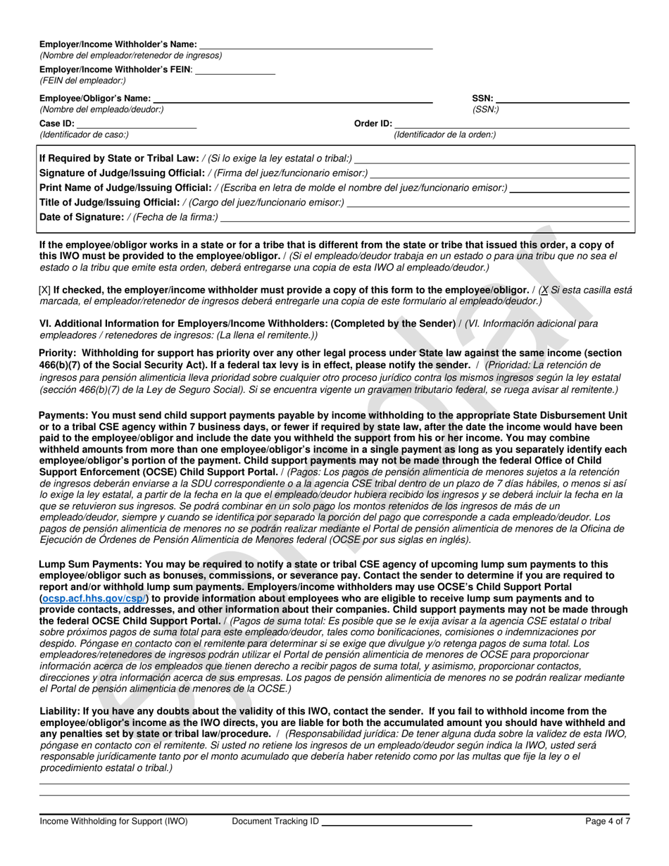 Income Withholding for Support - Sample - Arizona (English / Spanish), Page 4