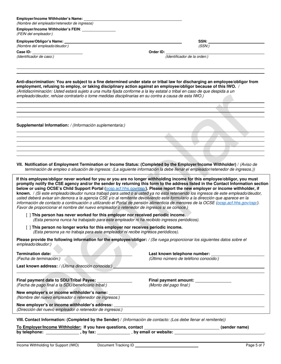 Income Withholding for Support - Sample - Arizona (English / Spanish), Page 5