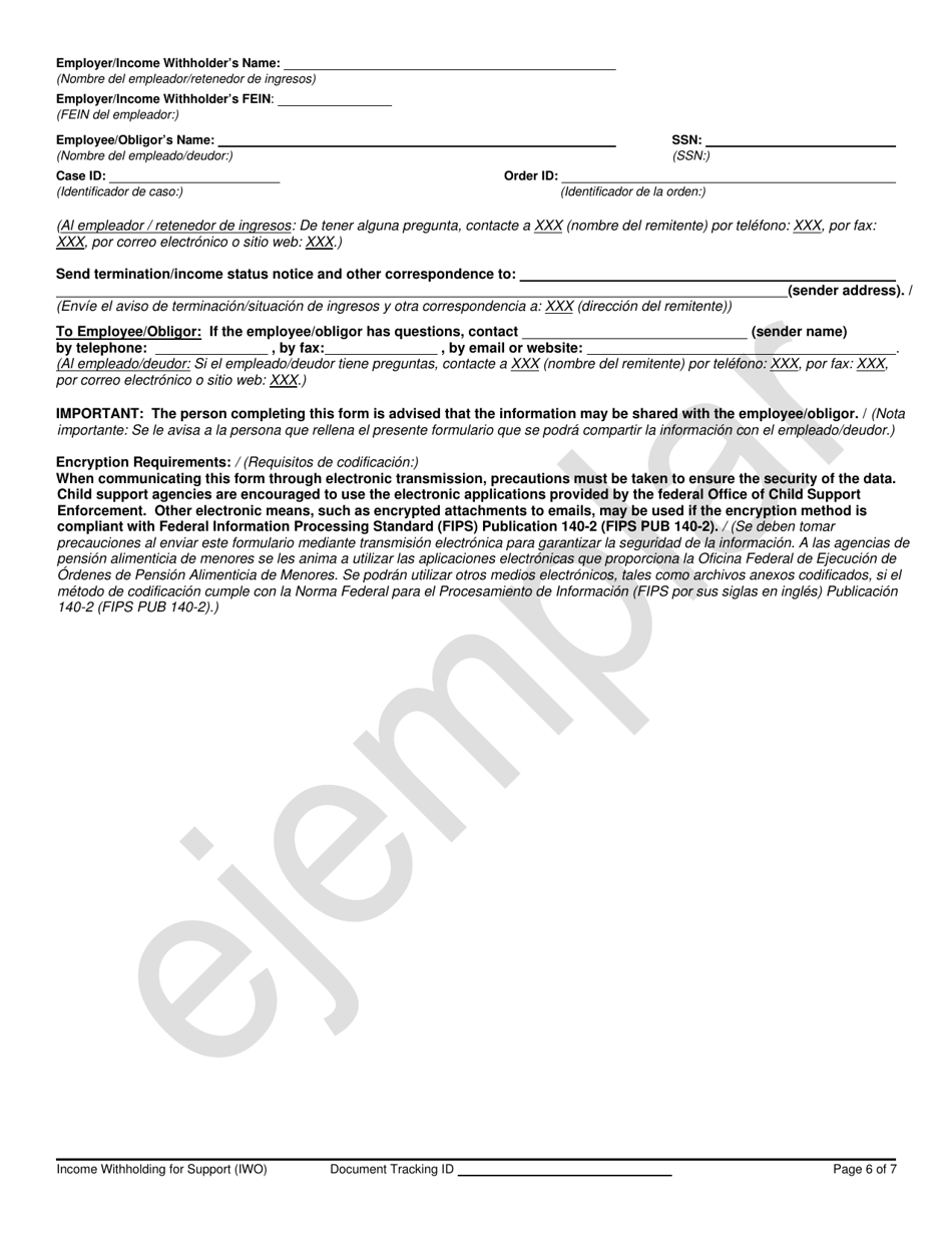 Income Withholding for Support - Sample - Arizona (English / Spanish), Page 6