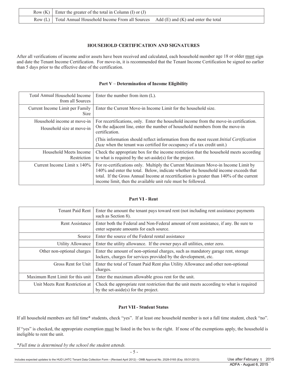 ADFA Form 500 Tenant Income Certification - Arkansas, Page 5