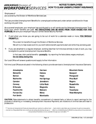 Form DWS-ARK-237 &quot;Notice to Employees How to Claim Unemployment Insurance&quot; - Arkansas