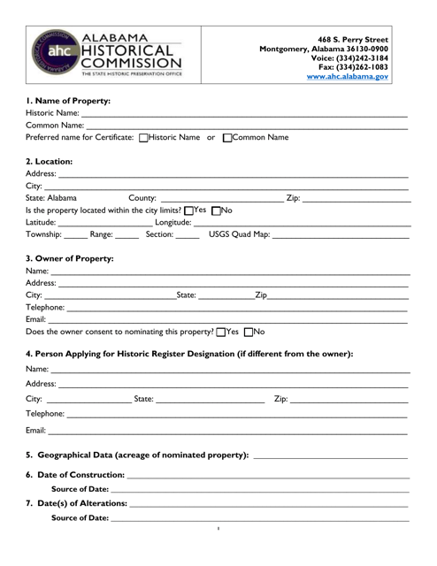 Alabama Register Nomination Form - Alabama Download Pdf