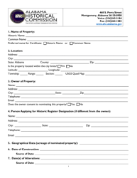 Alabama Register Nomination Form - Alabama