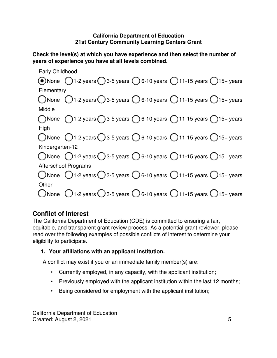 California 21st Century Community Learning Centers Grant Application