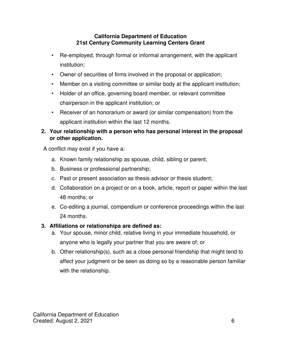 21st Century Community Learning Centers Grant Application - California, Page 6