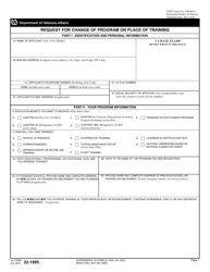 VA Form 22-1995 Request for Change of Program or Place of Training