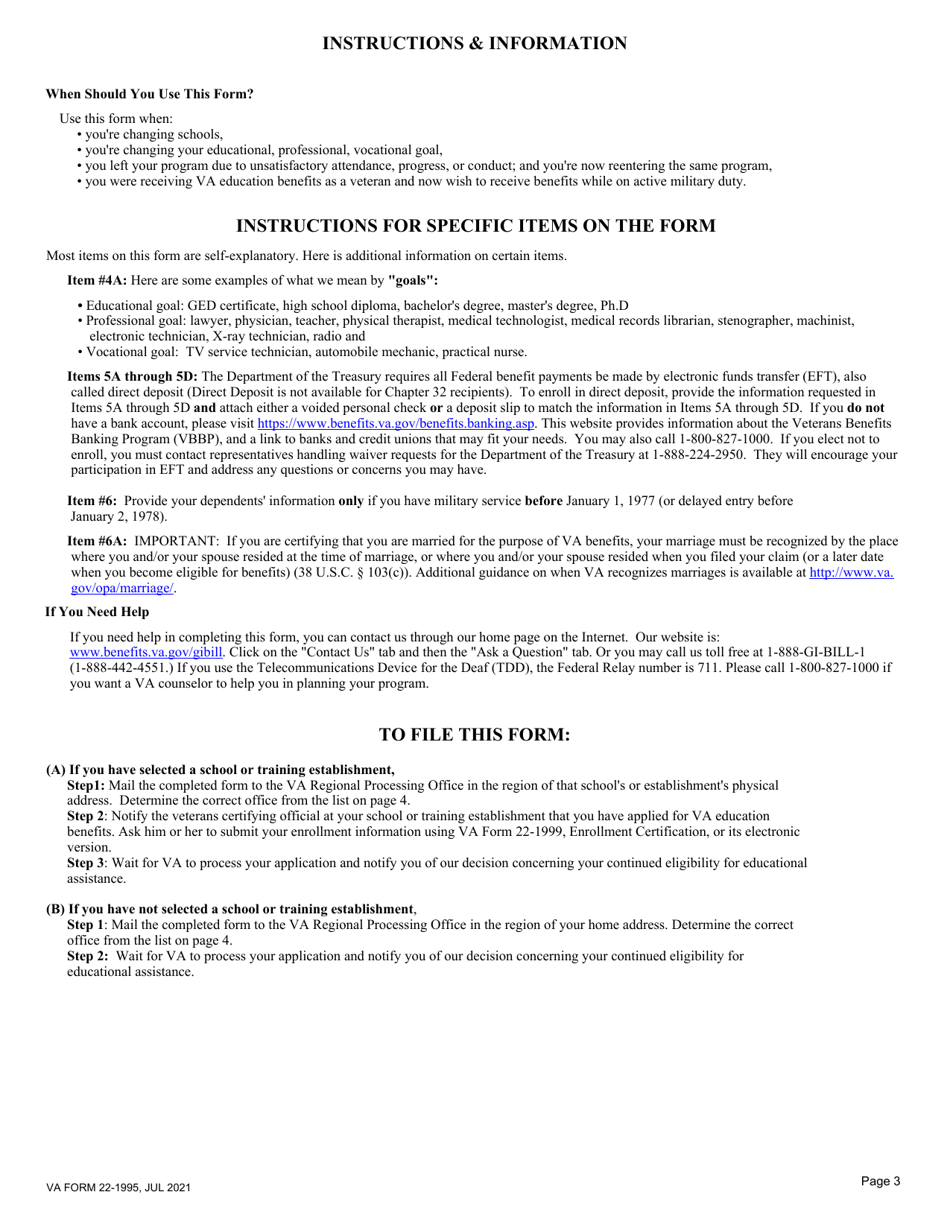 VA Form 22-1995 Request for Change of Program or Place of Training, Page 3