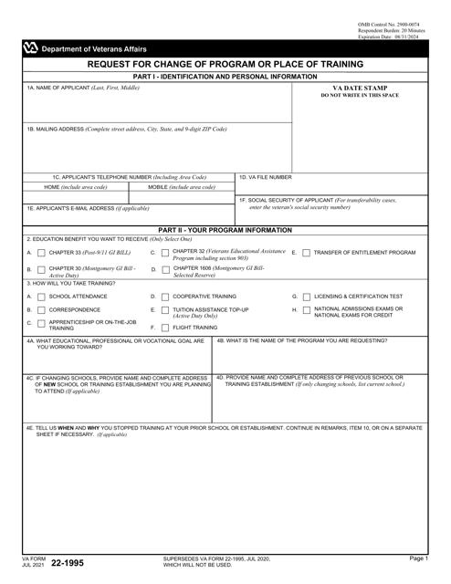 VA Form 22-1995  Printable Pdf