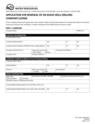 Form 238-2 Application for Renewal of an Idaho Well Drilling Company License - Idaho, Page 2