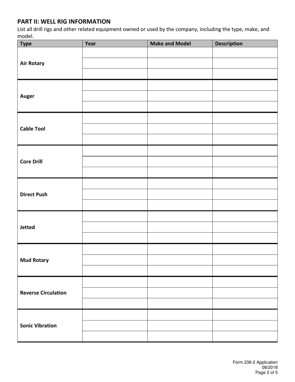 Form 238-2 Application for Renewal of an Idaho Well Drilling Company License - Idaho, Page 3