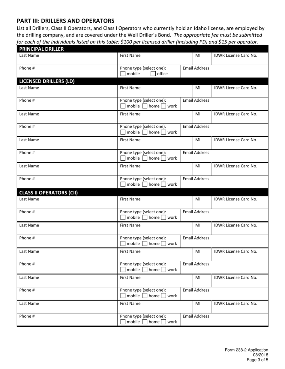 Form 238-2 Application for Renewal of an Idaho Well Drilling Company License - Idaho, Page 4