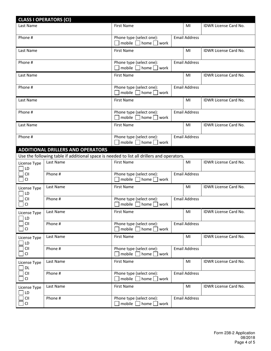 Form 238-2 Application for Renewal of an Idaho Well Drilling Company License - Idaho, Page 5