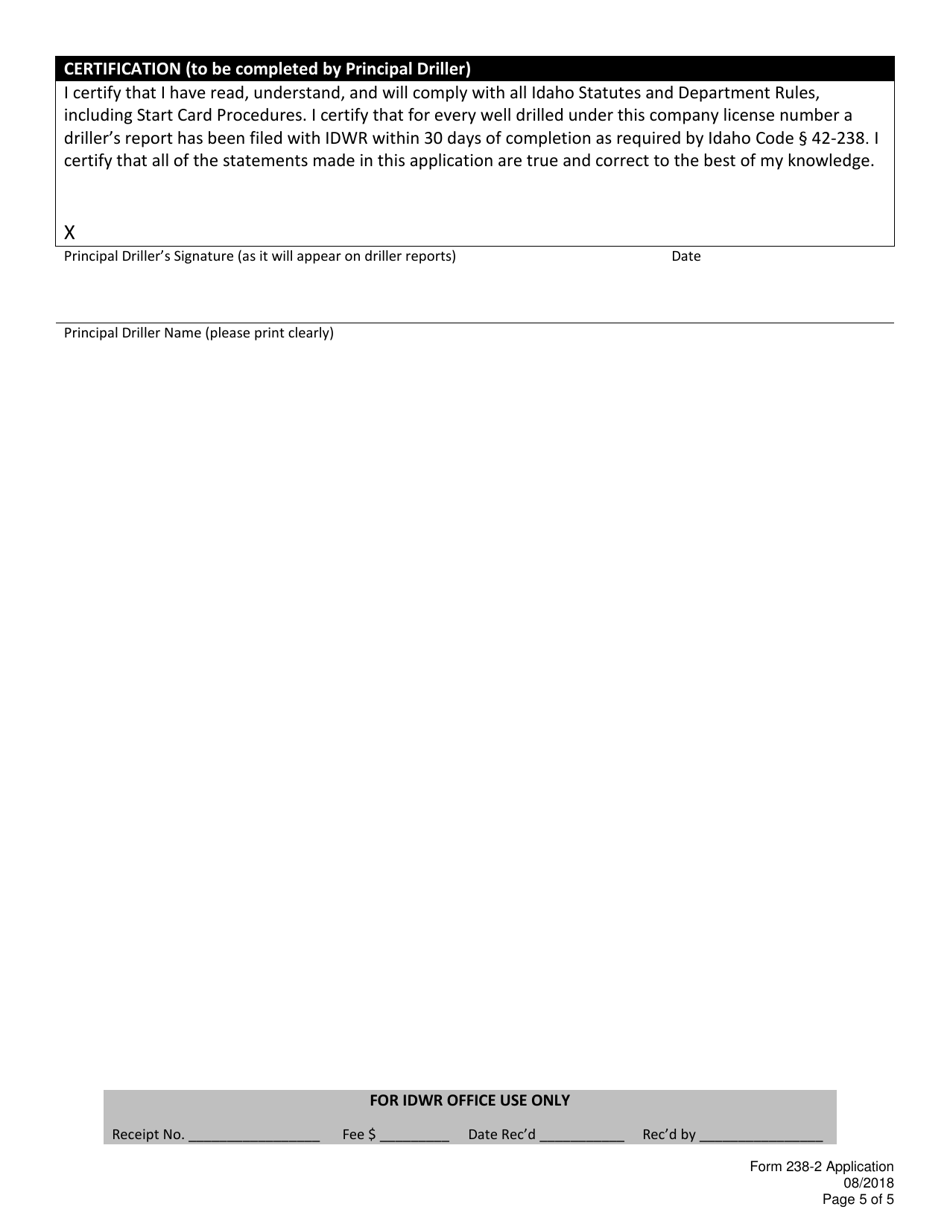 Form 238-2 Application for Renewal of an Idaho Well Drilling Company License - Idaho, Page 6