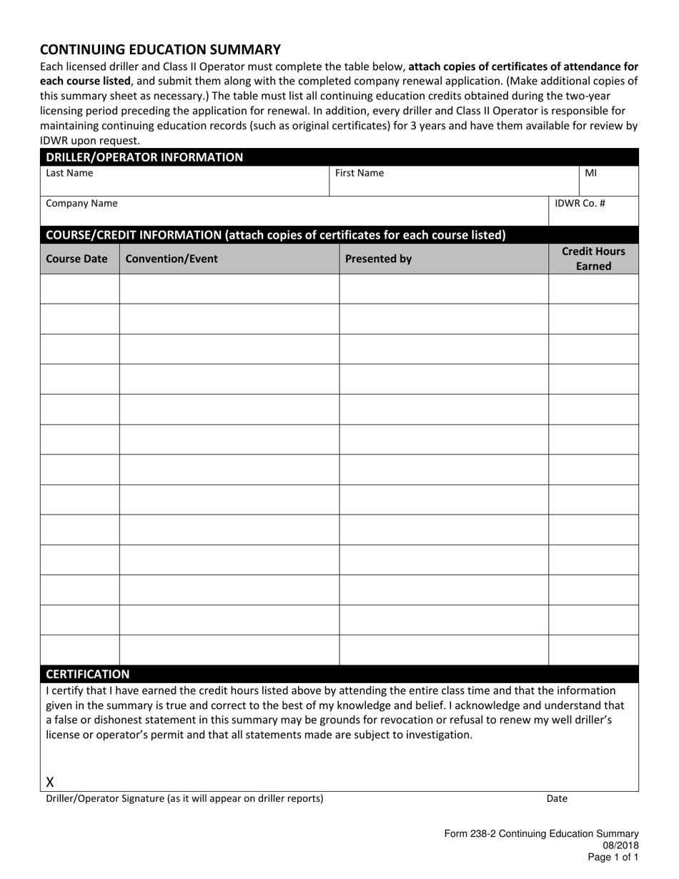 Form 238-2 Application for Renewal of an Idaho Well Drilling Company License - Idaho, Page 7