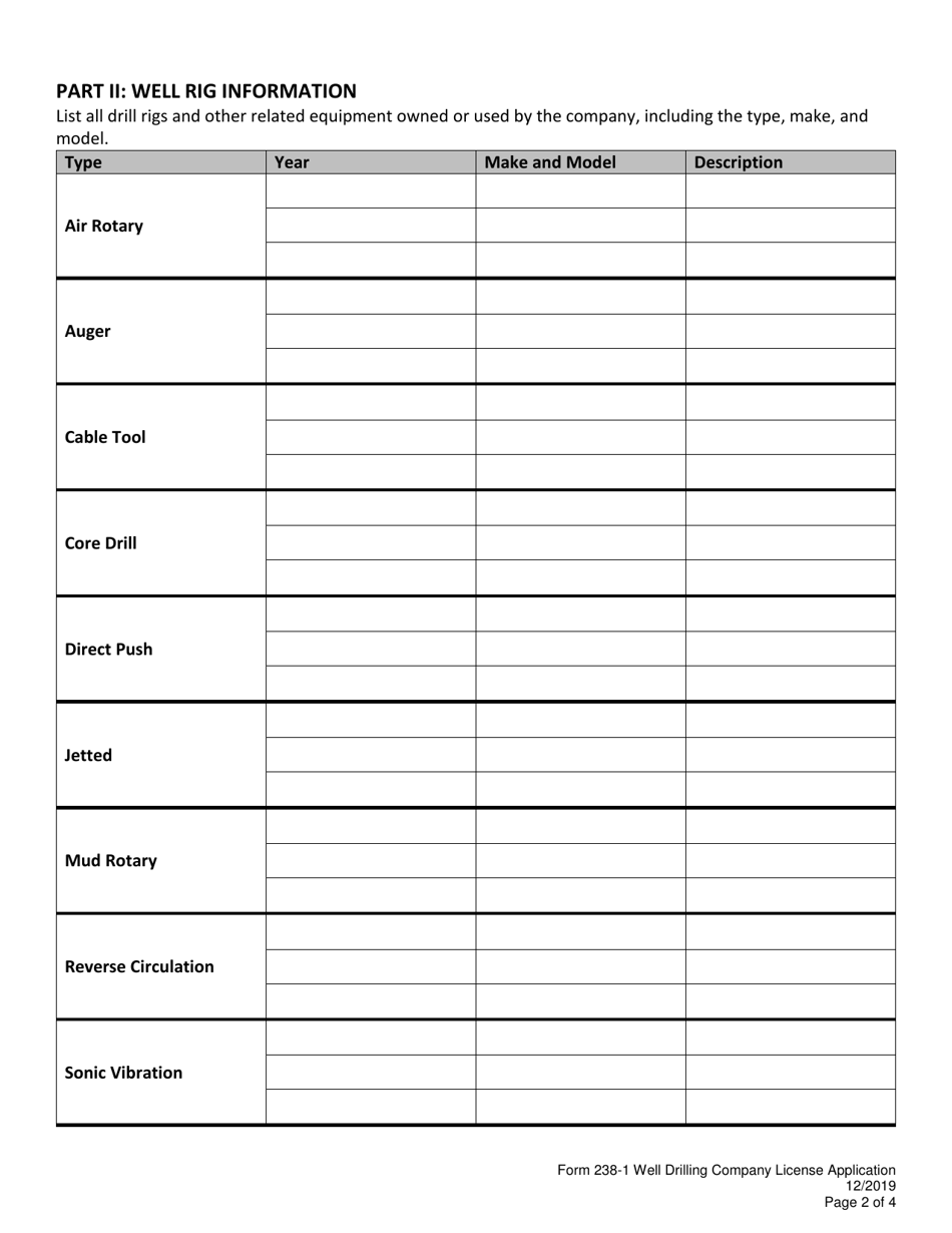 Form 238-1 Application for Idaho Well Drilling Company License - Idaho, Page 3